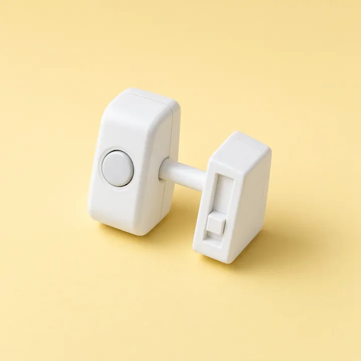 White door lever lock with its adhesive mounting base