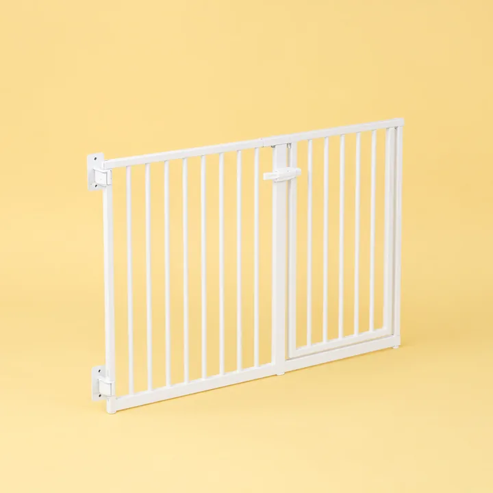 White steel safety gate with a walk-through door