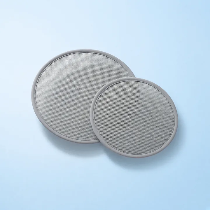 Two round gray mesh car window sunshades