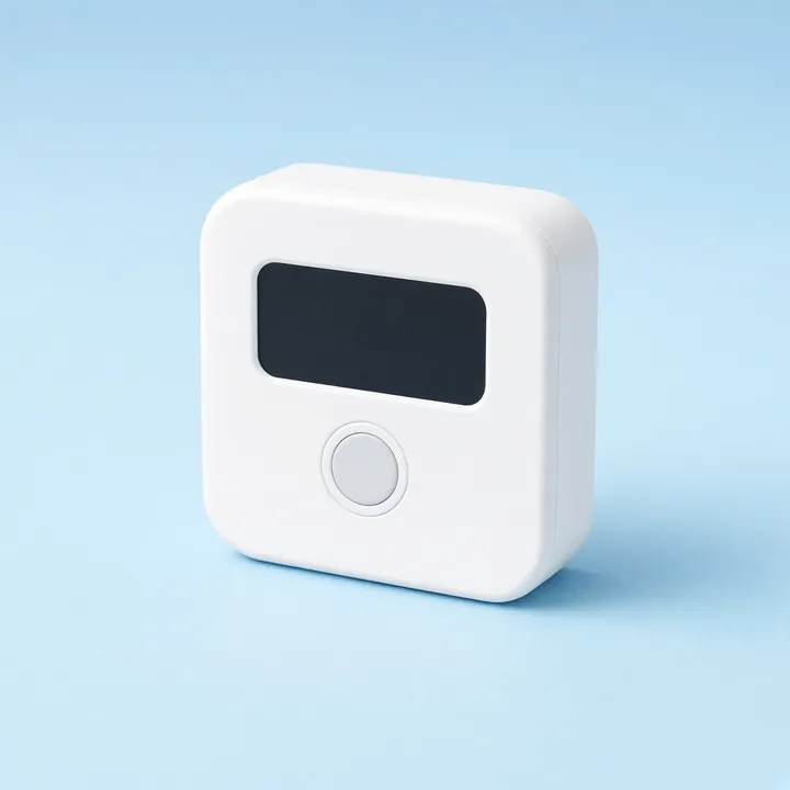 Compact white battery-powered carbon monoxide alarm with a display